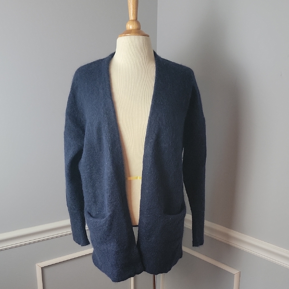 ASOS SELECTED FEMME Blue Wool Mohair Blend Bohemian Knit Open Cardigan Sweater L
